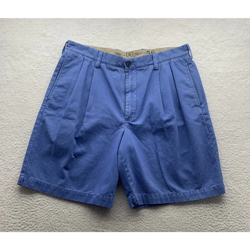Izod Saltwater Shorts Mens‎ Size 36x9 Blue Pleated High Rise Preppy Outdoors Dad
